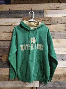 Green Notre Dame Pullover Hoodie with Tan Lining